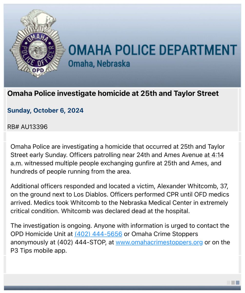 Omaha Police are investigating a homicide that occurred at 25th and Taylor Street early Sunday. Officers patrolling near 24th and Ames avenue at 4:14 a.m. witnessed multiple people exchanging gunfire at 25th and Ames, with hundreds of people running from the area.