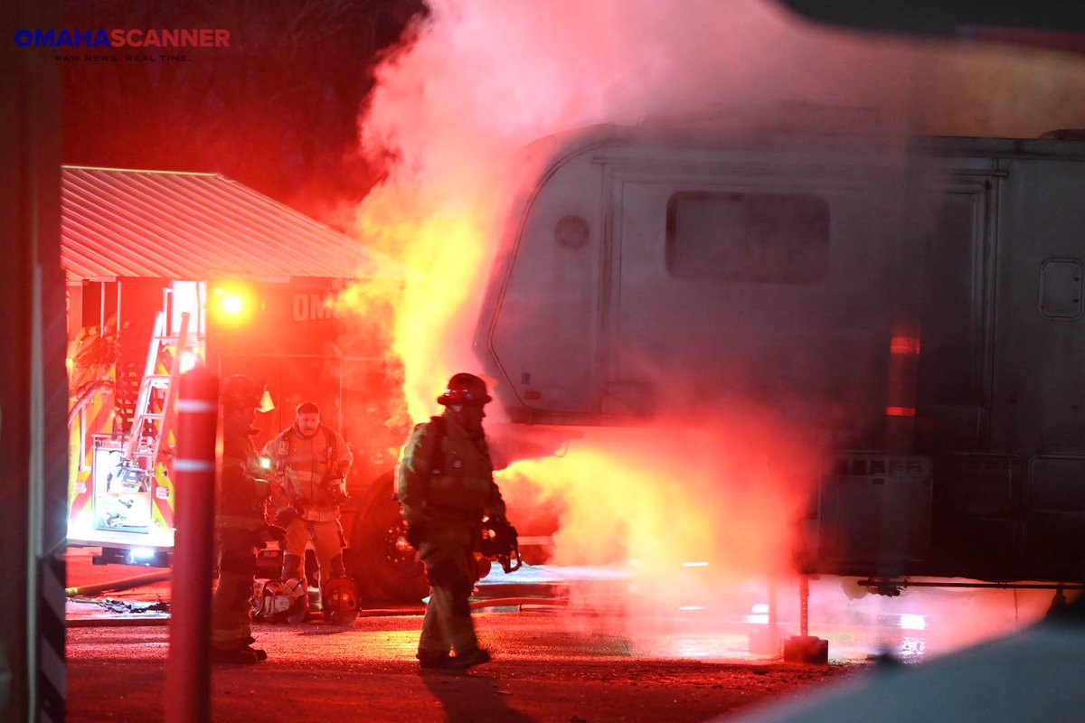 Omaha Fire making quick work of a camper fire at 2829 148th Ave Circle this evening. E60 had a fully involved camper on fire and requested additional resources to respond. No immediate injuries reported. Fire investigators were called to the scene