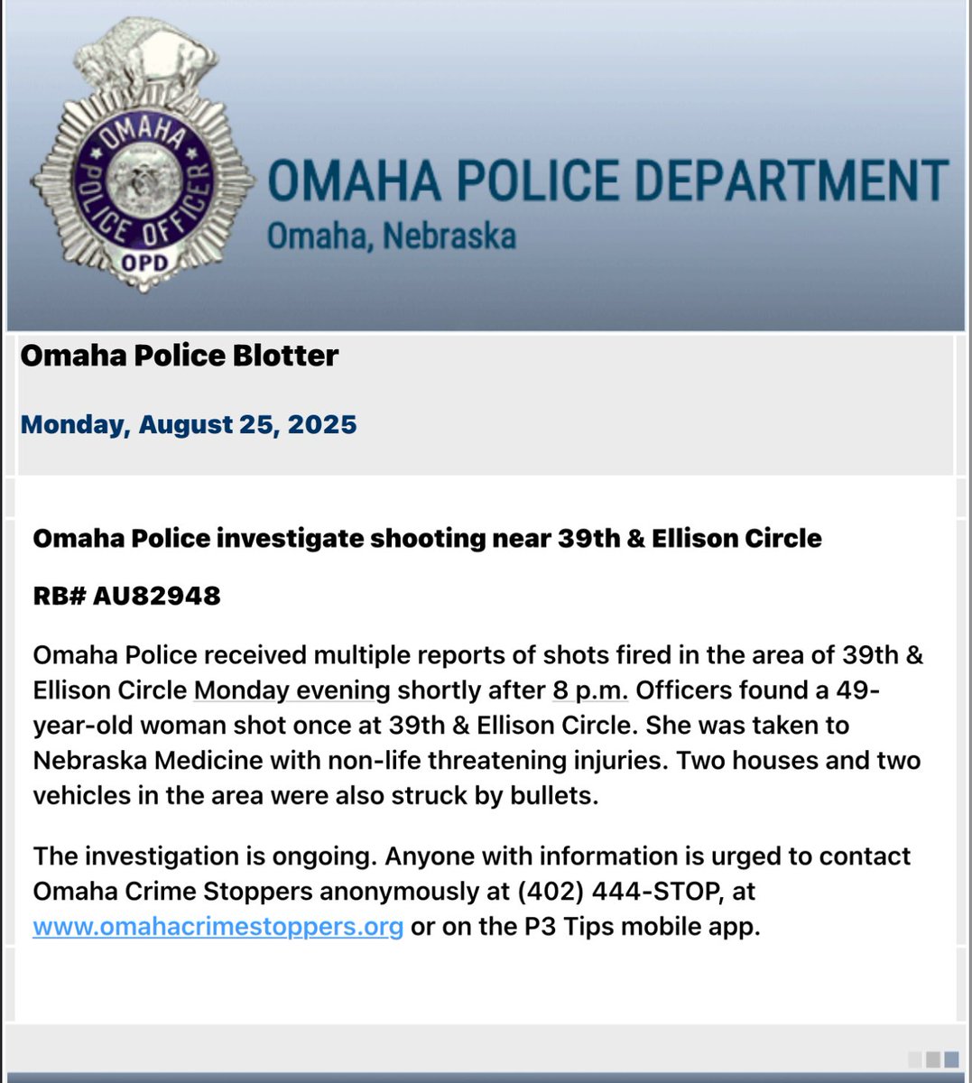 OmahaPolice are investigating a shooting the occurred near 39th and Ellison Circle on Monday. 