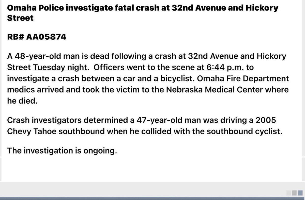 OmahaPolice are investigating two separate fatal crashes. The first occurred at 32nd and Hickory Street at 6:44 p.m.The second occurred at 59th and Ames Ave at 11:31 p.m