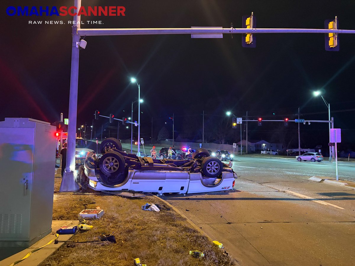 Omaha Fire was called to Q Street and Millard Avenue for a two vehicle accident involving a pickup truck on its top. Medics treated a patient on scene who refused transport